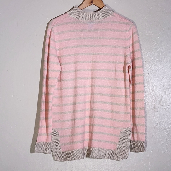 Two Bees Cashmere Pink and Cream Striped Women's Sweater - Picture 2 of 4
